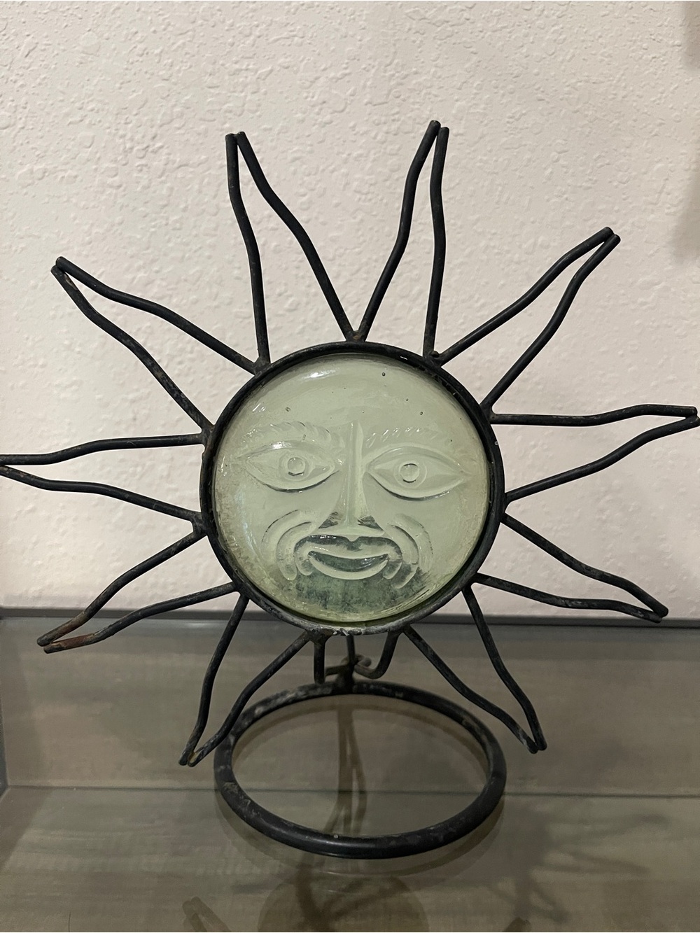 Vintage Celestial Glass Sun Face Candle Holder Metal Base - Picture 3 of 5